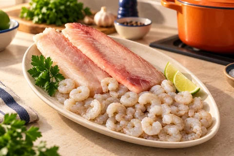 Combo filé de pescada + camarão — imagem ambientada a partir da foto do produto