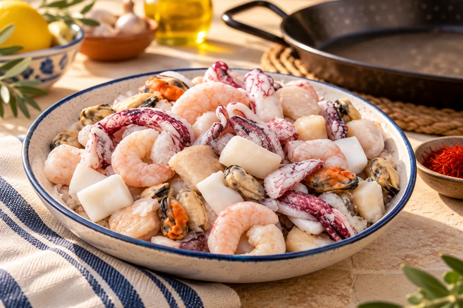 Mix para paella — composição de estúdio ilustrativa